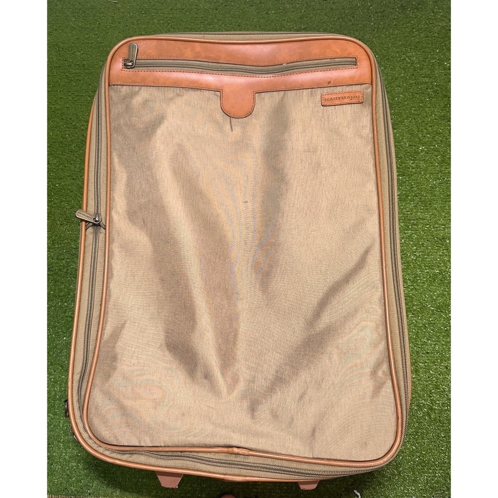 Vintage Hartmann Rolling Suitcase pewter Leather Trim Carry-On 22" Luggage Bag
